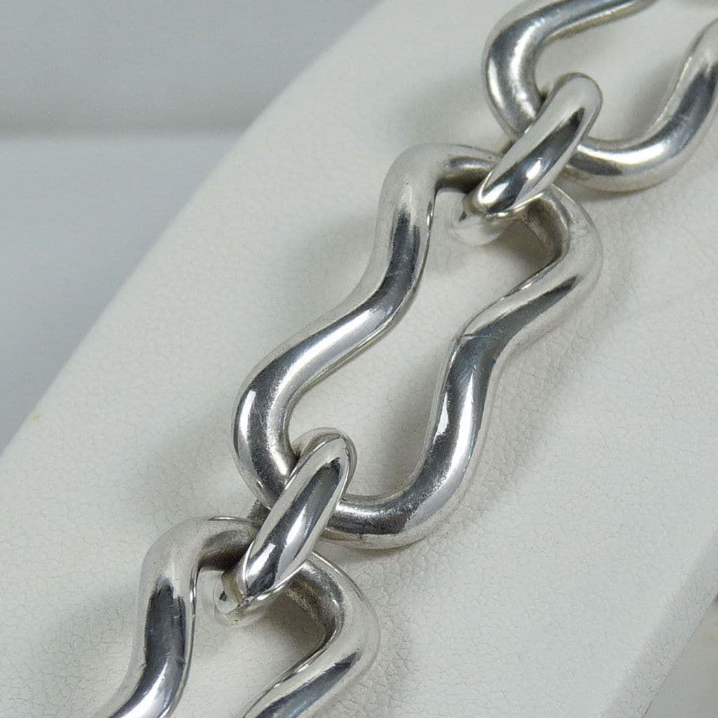 925 Sterling Silver Hand Crafted Solid Oval Link Bracelet With T Bar ...